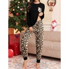 image:imageSWOMOG Women Christmas Pajamas Sets Buffalo Plaid Pajama Pants with Pockets Long Sleeve Tops Loungewear SetBlack Leopard