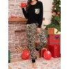 image:imageSWOMOG Women Christmas Pajamas Sets Buffalo Plaid Pajama Pants with Pockets Long Sleeve Tops Loungewear SetBlack Leopard
