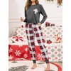 image:imageSWOMOG Women Christmas Pajamas Sets Buffalo Plaid Pajama Pants with Pockets Long Sleeve Tops Loungewear SetDeep Grey