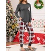 image:imageSWOMOG Women Christmas Pajamas Sets Buffalo Plaid Pajama Pants with Pockets Long Sleeve Tops Loungewear SetDeep Grey
