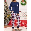 image:imageSWOMOG Women Christmas Pajamas Sets Buffalo Plaid Pajama Pants with Pockets Long Sleeve Tops Loungewear SetNavy Blue