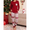 image:imageSWOMOG Women Christmas Pajamas Sets Buffalo Plaid Pajama Pants with Pockets Long Sleeve Tops Loungewear SetWine Red Tree