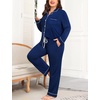 image:imageSWOMOG Womens Plus Size Pajamas Set Long Sleeve Sleepwear Button Down Tops Soft Pajama Pants 2 Pcs Lounge Sets with PocketNavy Blue