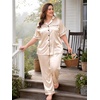 image:imageSWOMOG Womens Plus Size Pajamas Silk Satin Pajama Set Short Sleeve Shirt with FullLength Pants Pjs Sleepwear Set 18W26WChampagne