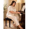 image:imageSWOMOG Womens Plus Size Pajamas Silk Satin Pajama Set Short Sleeve Shirt with FullLength Pants Pjs Sleepwear Set 18W26WChampagne