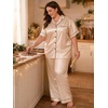 image:imageSWOMOG Womens Plus Size Pajamas Silk Satin Pajama Set Short Sleeve Shirt with FullLength Pants Pjs Sleepwear Set 18W26WChampagne