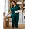 image:imageSWOMOG Womens Plus Size Pajamas Silk Satin Pajama Set Short Sleeve Shirt with FullLength Pants Pjs Sleepwear Set 18W26WDark Green
