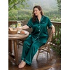 image:imageSWOMOG Womens Plus Size Pajamas Silk Satin Pajama Set Short Sleeve Shirt with FullLength Pants Pjs Sleepwear Set 18W26WDark Green