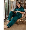 image:imageSWOMOG Womens Plus Size Pajamas Silk Satin Pajama Set Short Sleeve Shirt with FullLength Pants Pjs Sleepwear Set 18W26WDark Green