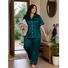 image:imageSWOMOG Womens Plus Size Pajamas Silk Satin Pajama Set Short Sleeve Shirt with FullLength Pants Pjs Sleepwear Set 18W26WDark Green