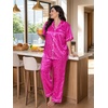image:imageSWOMOG Womens Plus Size Pajamas Silk Satin Pajama Set Short Sleeve Shirt with FullLength Pants Pjs Sleepwear Set 18W26WHot Pink Leopard