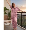 image:imageSWOMOG Womens Plus Size Pajamas Silk Satin Pajama Set Short Sleeve Shirt with FullLength Pants Pjs Sleepwear Set 18W26WMisty Rose