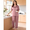 image:imageSWOMOG Womens Plus Size Pajamas Silk Satin Pajama Set Short Sleeve Shirt with FullLength Pants Pjs Sleepwear Set 18W26WMisty Rose