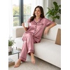 image:imageSWOMOG Womens Plus Size Pajamas Silk Satin Pajama Set Short Sleeve Shirt with FullLength Pants Pjs Sleepwear Set 18W26WMisty Rose