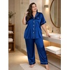 image:imageSWOMOG Womens Plus Size Pajamas Silk Satin Pajama Set Short Sleeve Shirt with FullLength Pants Pjs Sleepwear Set 18W26WNavy Blue