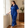 image:imageSWOMOG Womens Plus Size Pajamas Silk Satin Pajama Set Short Sleeve Shirt with FullLength Pants Pjs Sleepwear Set 18W26WNavy Blue