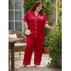 image:imageSWOMOG Womens Plus Size Pajamas Silk Satin Pajama Set Short Sleeve Shirt with FullLength Pants Pjs Sleepwear Set 18W26WReda