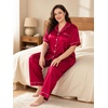 image:imageSWOMOG Womens Plus Size Pajamas Silk Satin Pajama Set Short Sleeve Shirt with FullLength Pants Pjs Sleepwear Set 18W26WReda