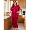 image:imageSWOMOG Womens Plus Size Pajamas Silk Satin Pajama Set Short Sleeve Shirt with FullLength Pants Pjs Sleepwear Set 18W26WReda