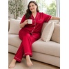 image:imageSWOMOG Womens Plus Size Pajamas Silk Satin Pajama Set Short Sleeve Shirt with FullLength Pants Pjs Sleepwear Set 18W26WReda