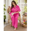 image:imageSWOMOG Womens Plus Size Pajamas Silk Satin Pajama Set Short Sleeve Shirt with FullLength Pants Pjs Sleepwear Set 18W26WRose Red