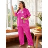 image:imageSWOMOG Womens Plus Size Pajamas Silk Satin Pajama Set Short Sleeve Shirt with FullLength Pants Pjs Sleepwear Set 18W26WRose Red
