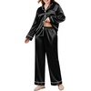 image:imageSWOMOG Womens Plus Size Pajamas Silky Pajama Set Button Down Sleepwear Classic Silk Pj Set Ladies Two Piece Loungewear SetBlack
