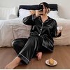 image:imageSWOMOG Womens Plus Size Pajamas Silky Pajama Set Button Down Sleepwear Classic Silk Pj Set Ladies Two Piece Loungewear SetBlack