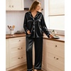 image:imageSWOMOG Womens Plus Size Pajamas Silky Pajama Set Button Down Sleepwear Classic Silk Pj Set Ladies Two Piece Loungewear SetBlack