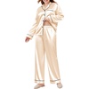 image:imageSWOMOG Womens Plus Size Pajamas Silky Pajama Set Button Down Sleepwear Classic Silk Pj Set Ladies Two Piece Loungewear SetChampagne