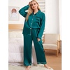 image:imageSWOMOG Womens Plus Size Pajamas Silky Pajama Set Button Down Sleepwear Classic Silk Pj Set Ladies Two Piece Loungewear SetGreen