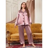 image:imageSWOMOG Womens Plus Size Pajamas Silky Pajama Set Button Down Sleepwear Classic Silk Pj Set Ladies Two Piece Loungewear SetMisty Rose
