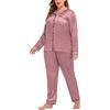 image:imageSWOMOG Womens Plus Size Pajamas Silky Pajama Set Button Down Sleepwear Classic Silk Pj Set Ladies Two Piece Loungewear SetMisty Rose
