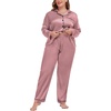 image:imageSWOMOG Womens Plus Size Pajamas Silky Pajama Set Button Down Sleepwear Classic Silk Pj Set Ladies Two Piece Loungewear SetMisty Rose