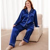 image:imageSWOMOG Womens Plus Size Pajamas Silky Pajama Set Button Down Sleepwear Classic Silk Pj Set Ladies Two Piece Loungewear SetNavy Blue