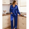 image:imageSWOMOG Womens Plus Size Pajamas Silky Pajama Set Button Down Sleepwear Classic Silk Pj Set Ladies Two Piece Loungewear SetNavy Blue