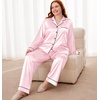 image:imageSWOMOG Womens Plus Size Pajamas Silky Pajama Set Button Down Sleepwear Classic Silk Pj Set Ladies Two Piece Loungewear SetPink