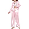 image:imageSWOMOG Womens Plus Size Pajamas Silky Pajama Set Button Down Sleepwear Classic Silk Pj Set Ladies Two Piece Loungewear SetPink