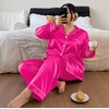 image:imageSWOMOG Womens Plus Size Pajamas Silky Pajama Set Button Down Sleepwear Classic Silk Pj Set Ladies Two Piece Loungewear SetRose Red