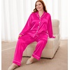 image:imageSWOMOG Womens Plus Size Pajamas Silky Pajama Set Button Down Sleepwear Classic Silk Pj Set Ladies Two Piece Loungewear SetRose Red