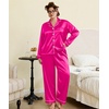 image:imageSWOMOG Womens Plus Size Pajamas Silky Pajama Set Button Down Sleepwear Classic Silk Pj Set Ladies Two Piece Loungewear SetRose Red