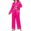 image:imageSWOMOG Womens Plus Size Pajamas Silky Pajama Set Button Down Sleepwear Classic Silk Pj Set Ladies Two Piece Loungewear SetRose Red