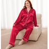 image:imageSWOMOG Womens Plus Size Pajamas Silky Pajama Set Button Down Sleepwear Classic Silk Pj Set Ladies Two Piece Loungewear SetScarlet Red
