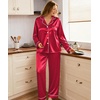 image:imageSWOMOG Womens Plus Size Pajamas Silky Pajama Set Button Down Sleepwear Classic Silk Pj Set Ladies Two Piece Loungewear SetScarlet Red