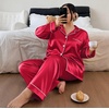 image:imageSWOMOG Womens Plus Size Pajamas Silky Pajama Set Button Down Sleepwear Classic Silk Pj Set Ladies Two Piece Loungewear SetScarlet Red
