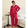 image:imageSWOMOG Womens Plus Size Pajamas Silky Pajama Set Button Down Sleepwear Classic Silk Pj Set Ladies Two Piece Loungewear SetScarlet Red