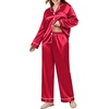 image:imageSWOMOG Womens Plus Size Pajamas Silky Pajama Set Button Down Sleepwear Classic Silk Pj Set Ladies Two Piece Loungewear SetScarlet Red