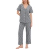 image:imageSWOMOG 100 Cotton Women Pajamas Set 2 Piece Short Sleeve Sleepwear Gingham Button Down Lounge Set Soft Ruffle PjsBlack White Plaid