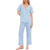 image:imageSWOMOG 100 Cotton Women Pajamas Set 2 Piece Short Sleeve Sleepwear Gingham Button Down Lounge Set Soft Ruffle PjsBlue Striped