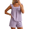 image:imageSWOMOG 2 Piece Ruffle Pjs Women Pajama Sets Cute Loungewear for Women Bridal Nightwear Tank Top and Shorts SXXLPurple